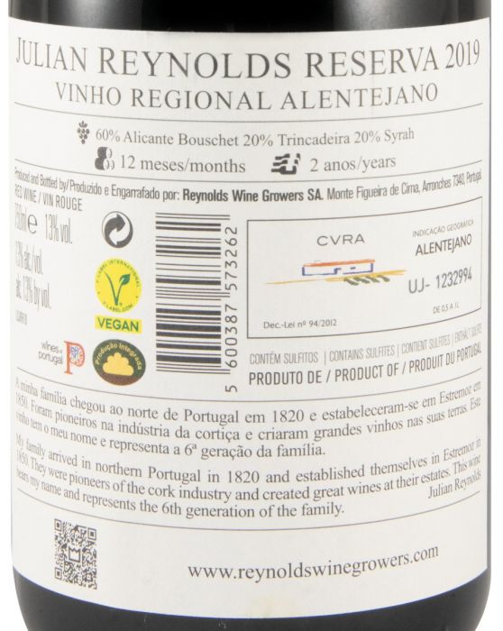 2019 Julian Reynolds Reserva tinto