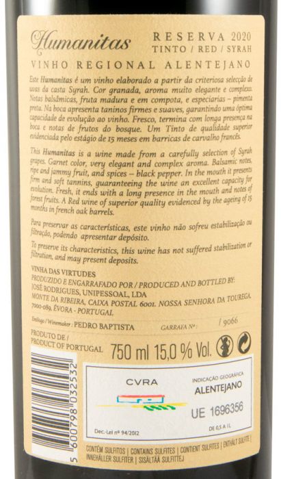 2020 Humanitas Syrah Reserva tinto