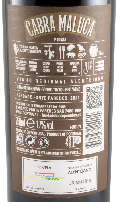 2021 Herdade Fonte Paredes Cabra Maluca Grande Reserva tinto