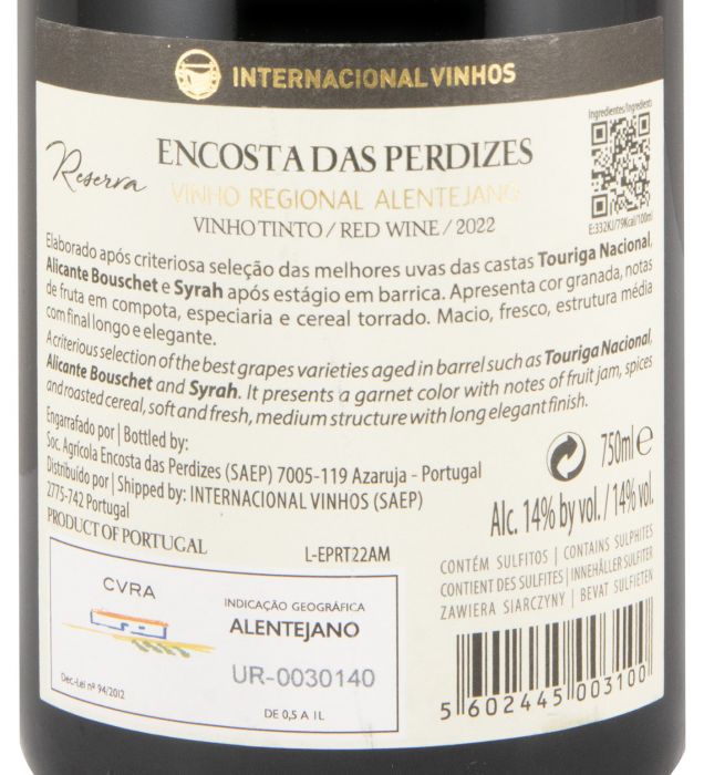 2022 Encosta das Perdizes Reserva tinto