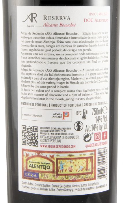 2021 Adega de Redondo AR Alicante Bouschet Reserva tinto