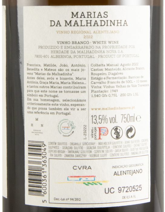 2022 Marias da Malhadinha Vinhas Velhas white