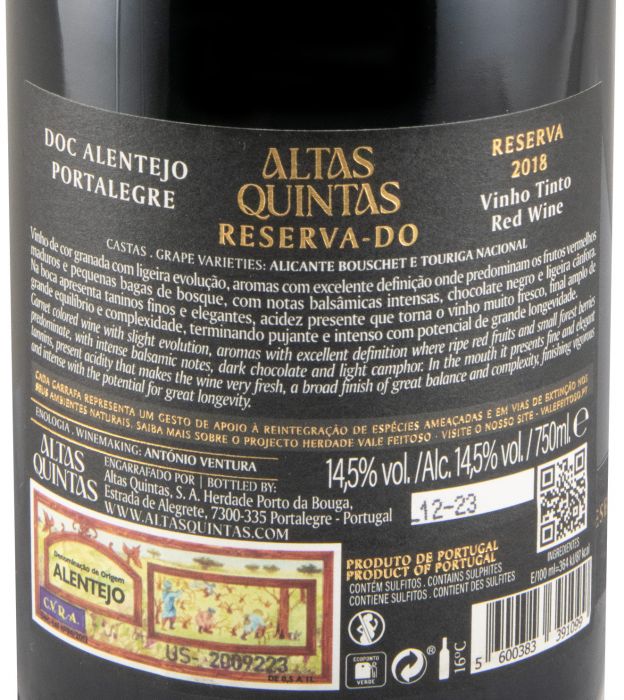 2018 Altas Quintas Reserva-do tinto