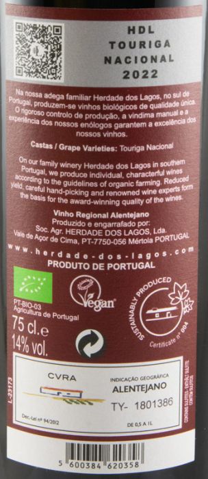 2022 Herdade dos Lagos HDL Touriga Nacional biológico tinto
