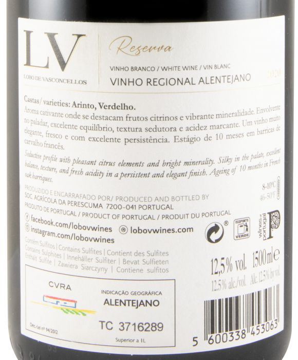 2020 Lobo de Vasconcellos LV Reserva branco 1,5L