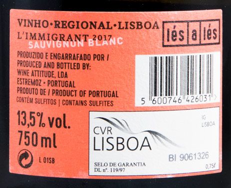 2017 Lés-a-Lés L'Immigrant Sauvignon Blanc white