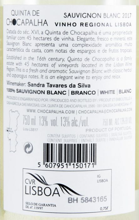 2017 Quinta de Chocapalha Sauvignon Blanc white