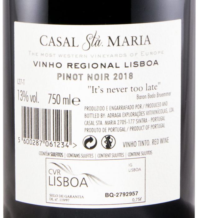2018 Casal Sta. Maria Pinot Noir tinto