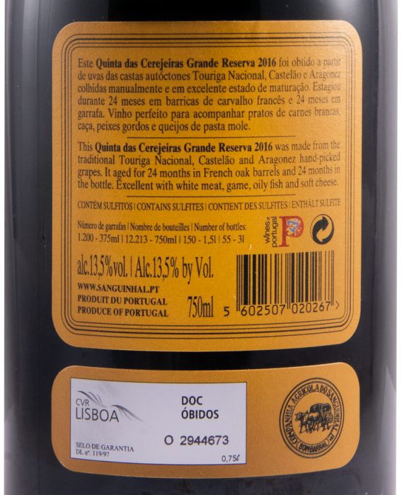 2016 Quinta das Cerejeiras Grande Reserva tinto