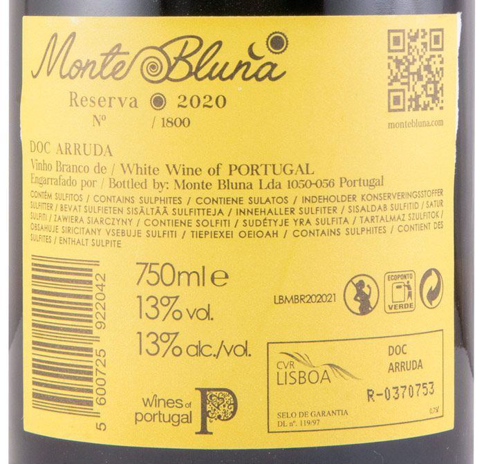 2020 Monte Bluna Reserva branco