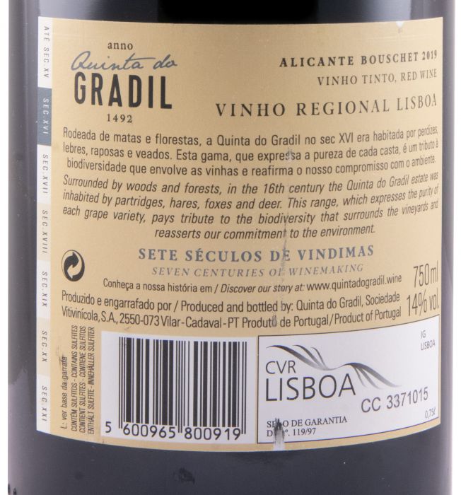 2019 Quinta do Gradil Alicante Bouschet red