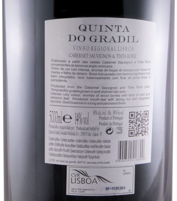 2017 Quinta do Gradil Cabernet Sauvignon & Tinta Roriz tinto 5L