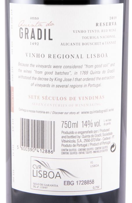 2019 Quinta do Gradil Reserva red