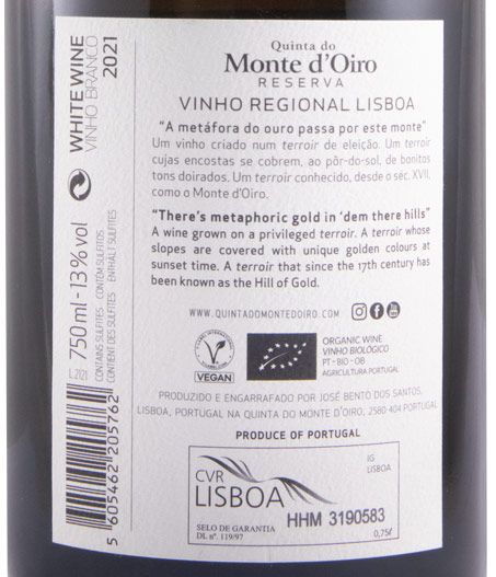 2021 Quinta do Monte d'Oiro Reserva biológico branco