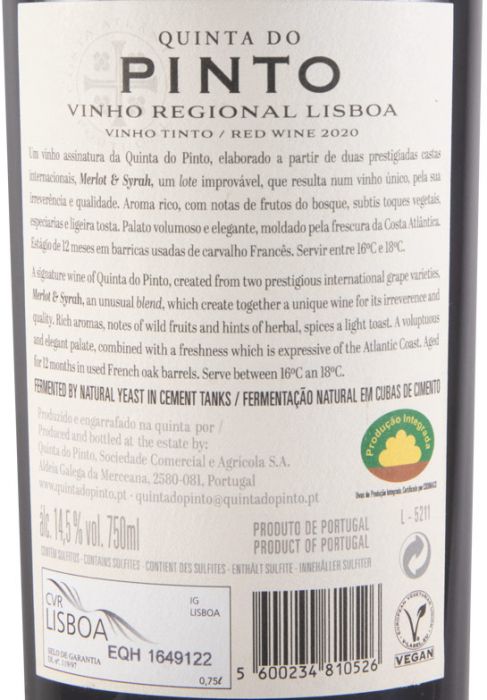 2020 Quinta do Pinto Merlot & Syrah tinto