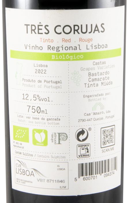 2022 Três Corujas biológico tinto