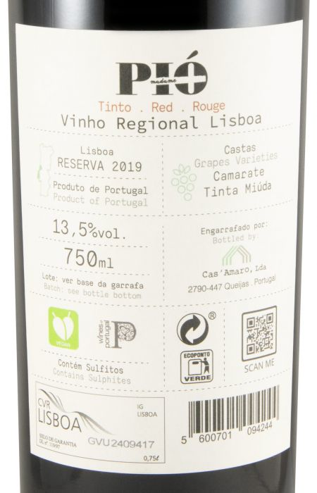2019 Madame Pió Reserva red