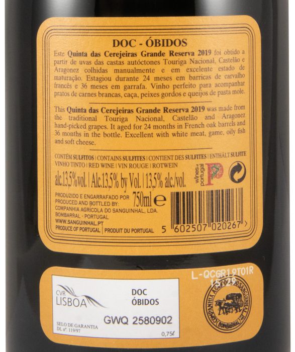 2019 Quinta das Cerejeiras Grande Reserva red