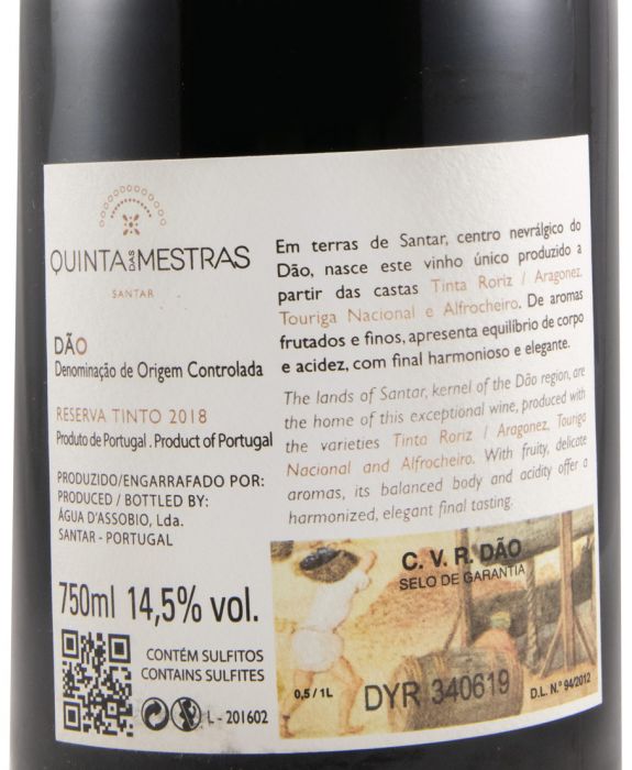 2018 Quinta das Mestras Reserva Unoaked Edição Limitada tinto