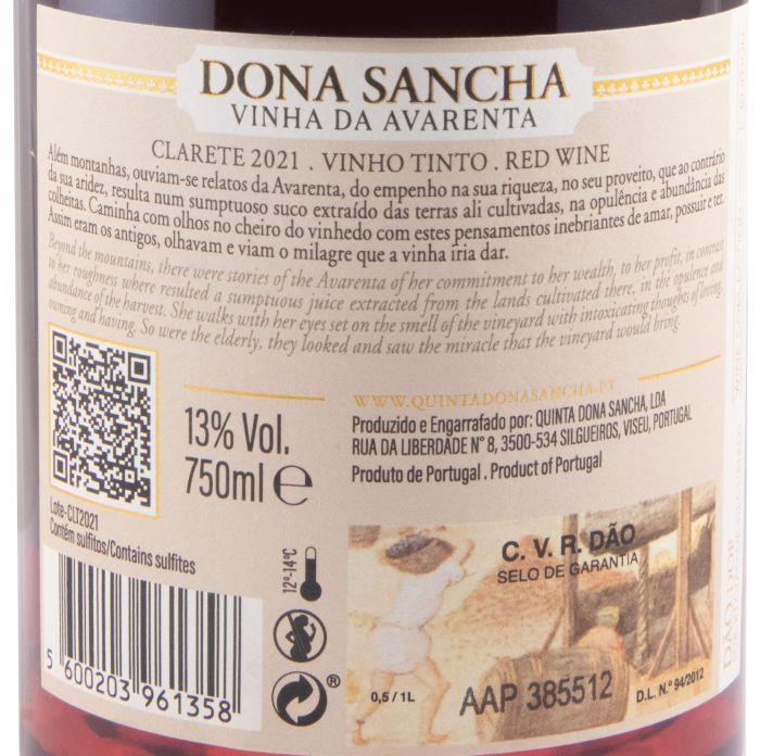 2021 Clarete Dona Sancha Vinha da Avarenta red