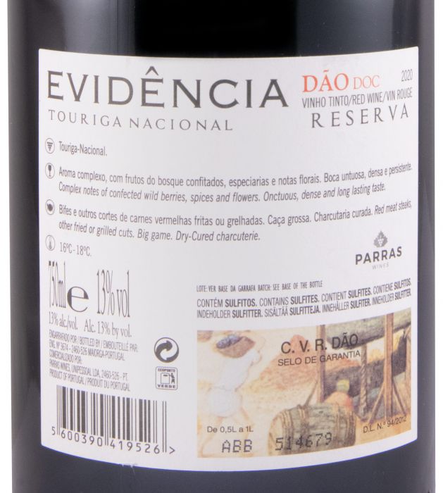 2020 Evidência Touriga Nacional Reserva red