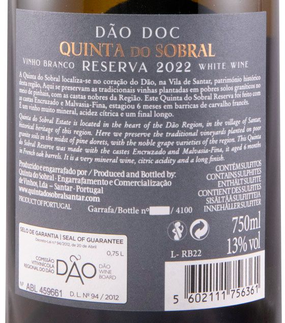 2022 Quinta do Sobral Reserva branco