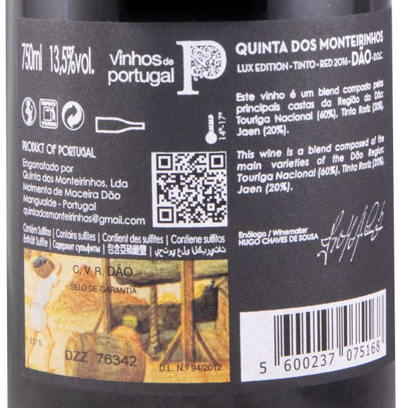 2016 Quinta dos Monteirinhos Lux Edition red