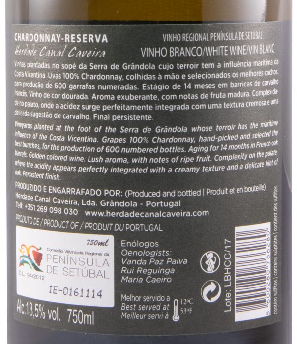 2017 Herdade Canal Caveira Chardonnay Reserva white