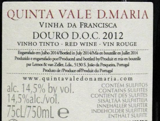 2012 Quinta Vale D. Maria Vinha da Francisca red