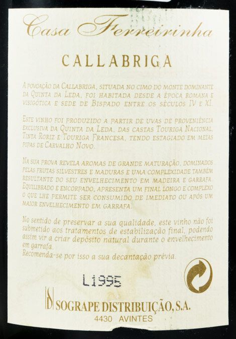 1995 Casa Ferreirinha Callabriga tinto