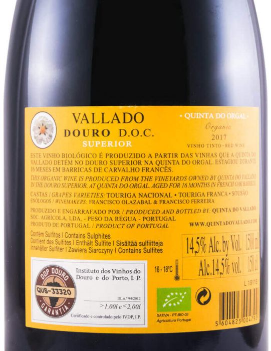 2017 Vallado Quinta do Orgal Douro Superior organic red 1.5L