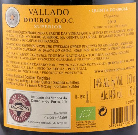 2018 Vallado Douro Superior organic red 1.5L