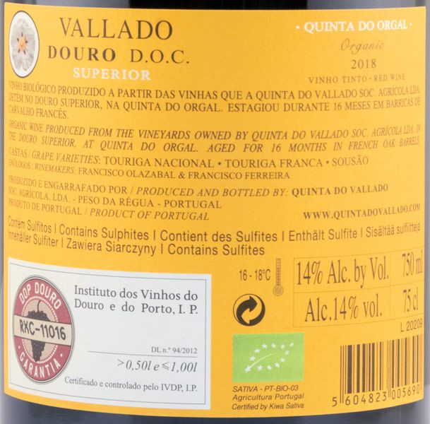 2018 Vallado Douro Superior organic red