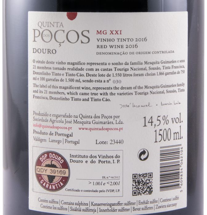 2016 Quinta dos Poços MGXXI tinto 1,5L