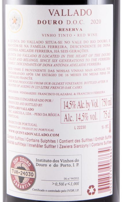 2020 Vallado Reserva red