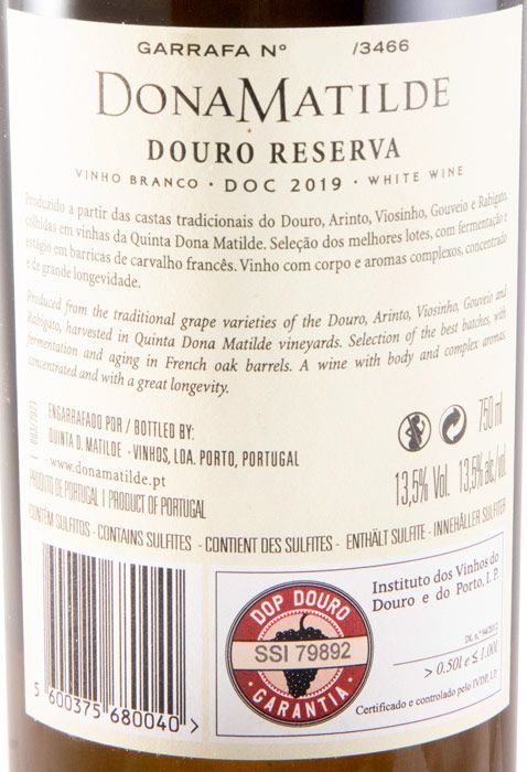 2019 Dona Matilde Reserva white