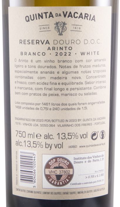 2022 Quinta da Vacaria Arinto Reserva branco