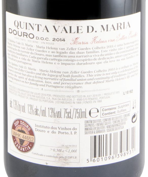 2014 Quinta Vale D. Maria Maria Helena Van Zeller Guedes tinto