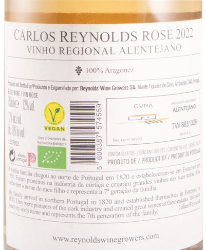 2022 Carlos Reynolds organic rosé