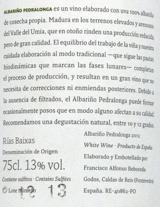 2012 Adega Pedralonga Rías Baixas branco