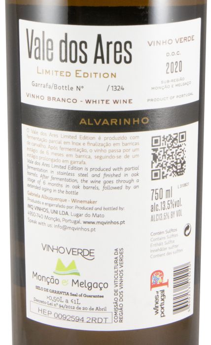 2020 Vale dos Ares Alvarinho Edição Limitada branco