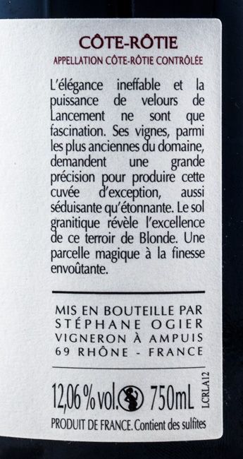 2012 Michel e Stephane Ogier Cote-Rotie Lancement tinto