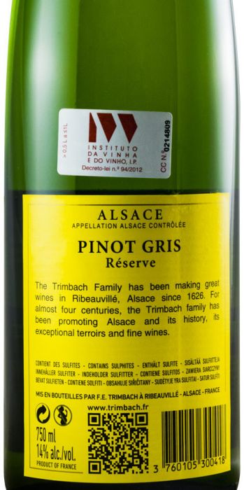 2015 Maison Trimbach Pinot Gris Reserva Alsace branco