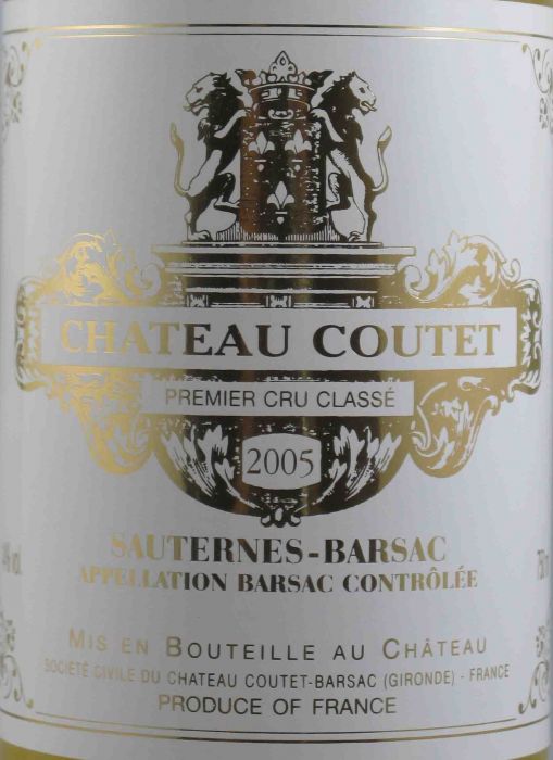 2005 Château Coutet 1er Cru Sauternes branco
