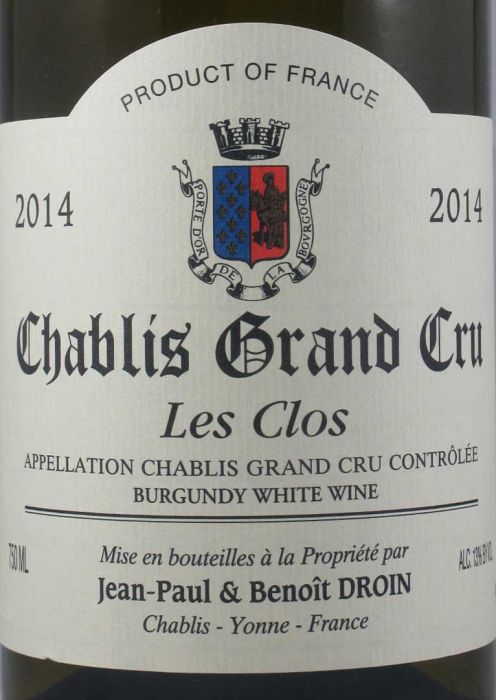 2014 Jean-Paul & Benoît Droin Les Clos Grand Cru Chablis branco