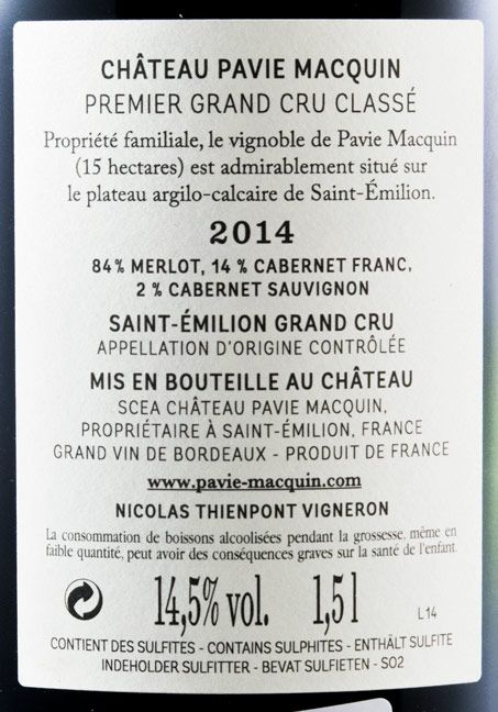 2014 Château Pavie Macquin Saint-Émilion tinto 1,5L