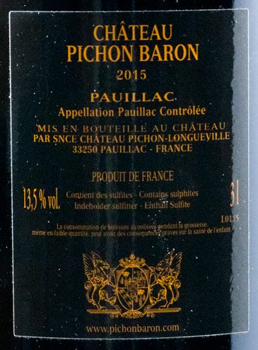 2015 Château Pichon-Longueville au Baron de Pichon-Longueville Pauillac tinto 3L