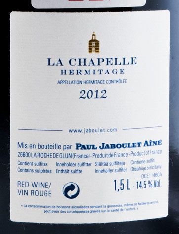 2012 Paul Jaboulet Aine Hermitage La Chapelle tinto 1,5L