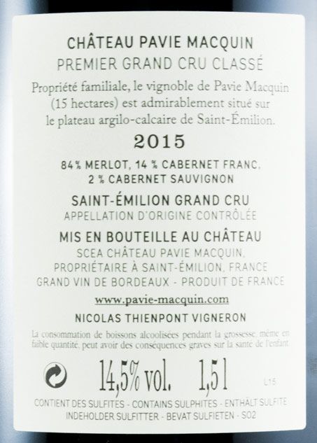 2015 Château Pavie Saint-Émilion tinto 1,5L
