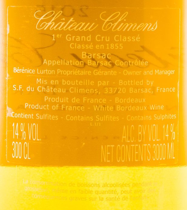2015 Château Climens Barsac Sauternes branco 3L